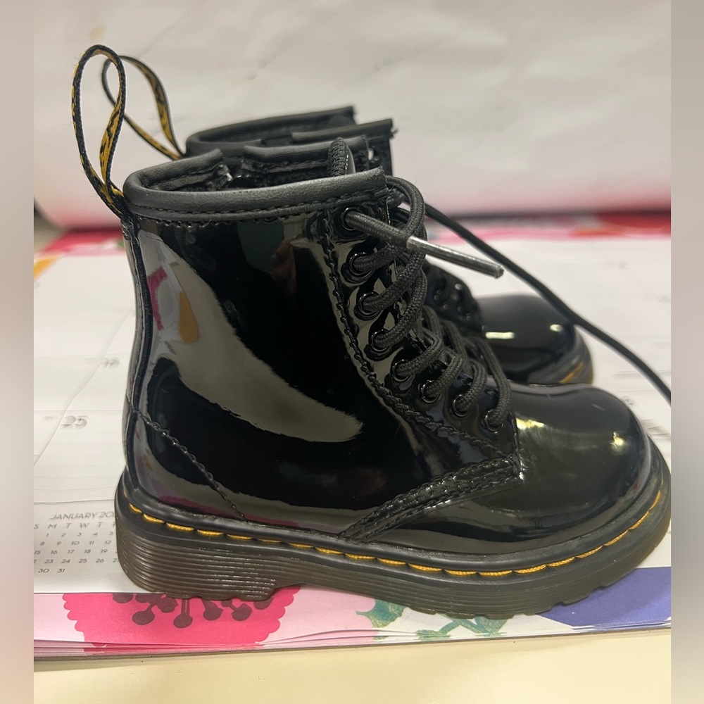 Doc Marten toddler black patent leather boots size 7